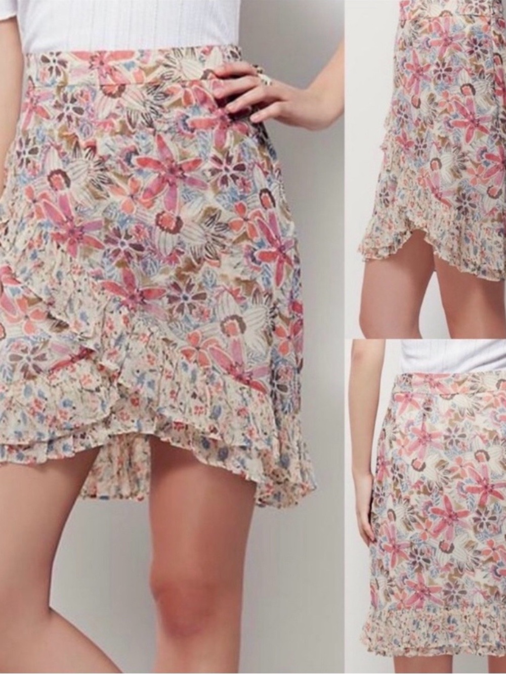 Floral Ruffle Wrap Mini Skirt - Pink Multi